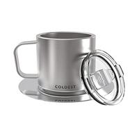 Stackable Insulated Espresso Cup with Saucer by Coldest - Insulated Triple Wall Travel Stainless Steel Travel Double Shot Espresso Coffee Mug with Sliding Lid (4 oz, Polished Stainless Steel)