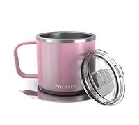 Stackable Insulated Espresso Cup with Saucer by Coldest - Insulated Triple Wall Travel Stainless Steel Travel Double Shot Espresso Coffee Mug with Sliding Lid (4 oz, Forever Pink Glitter)