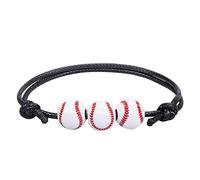 Stackable Message Couple Bangle Natural Football Jewellery Bracelets Black Red White Brown Football Beads Inspirational Ball Bracelet Adjustable For Mom Bracelet Steel Charms Rings, one size, Cotton