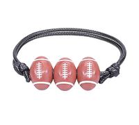 Stackable Message Couple Bangle Natural Football Jewellery Bracelets Black Red White Brown Football Beads Inspirational Ball Bracelet Adjustable For Mom Bracelet Steel Charms Rings, one size, Cotton