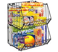 Stackable Metal Wire Storage Basket, Large Organizer Storage Baskets, Multipurpose Organizer Bins for Organizing Kitchen, Pantry, Freezer, Bathroom and Offices (Black, 2PCS)