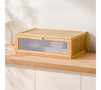 Stackable Narrow Bedside Table with Flip Door - Slim Space Saving Cabinet, Rustic Wood Finish Side End Table for Small Spaces, Bedroom, Living Room, Dorm