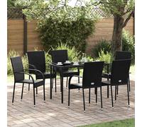 vidaXL 6x Stackable Outdoor Chairs Poly Rattan Black Patio Garden Dining Seats