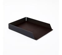 Stackable Paper Tray Organiser A4 - Black Steel Structure and Leather Dark Brown