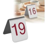 Stackable Place Cards Double-Side Red Numbers, Tabletop Sign Stainless Steel 6cmx7.5cm, Thick And Durable, 1-10 1-20 Tent Style Restaurant Metal Number Tags For Bars Parties Weddings(1-10)