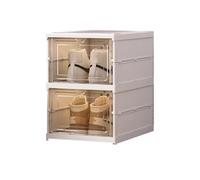 Stackable Plastic Shoe Rack with Lid 2 Tier Entryway No Assembly Required Freestanding Shoe Storage Shelf for Hallway and Closet and Space Saving Solution.