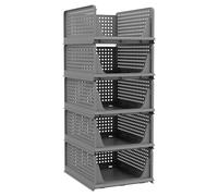 Stackable Plastic Storage Basket, Foldable Closet Organizers and Storage Bins 4 Pack Drawer Shelf Storage Container for Wardrobe Kitchen Bathroom Office Dorm White