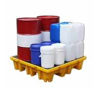 Stackable Polyethylene Spill Containment Tray for Oil Drums, 130x110x30cm, Industrial Spill Pallet with Drain, Heavy-Duty Load Capacity, Ideal for Chemical and Oil Spill Management