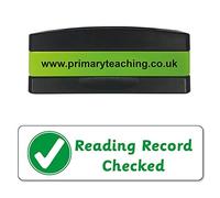Stackable Reading Record Checked Tick Pre Inked School Teachers Feedback Marking Stamper Stamp 44x13mm Primary Teaching Services (Green)