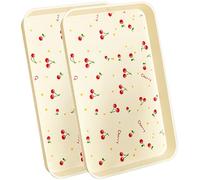 Stackable Rectangular Serving Trays (2 Pack) - Durable Plastic Food Serving Platters for Storage, Beige 27x24CM/9x7IN, Ideal for Parties and Everyday Use