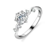 Stackable Ring, Jewel Rings for Women 6 Prongs Round with 1ct Moissanite Silver 18K White Gold Size L 1/2