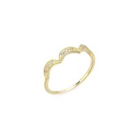 Stackable Ring, Wedding Band Unique 18K Yellow Gold Moon with Diamond Size W 1/2
