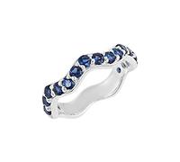Stackable Rings 925 Sterling Silver Wave Designer Blue Sapphire Natural Gemstone Half Eternity Band Rings For Wedding x 1/2 April Birthstone Jewelry
