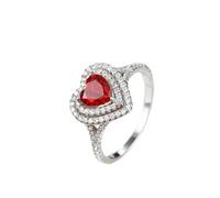 Stackable Rings for Women Lab Created Ruby Rings for Women Sterling Silver 18K White Gold Hollow Heart Design with Lab Ruby 1.2CT and Round Moissanite Size U 1/2 Solid Not Plated Fashion For