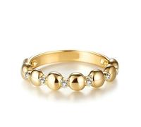 Stackable Rings for Women, Pre Engagement Ring with Beads and Diamond 9K Yellow Gold Size V 1/2