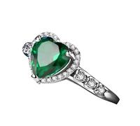 Stackable Rings for Women, Simple Wedding Ring Heart Shape with 2.55Ct Green Created Emerald 18K White Gold Size U 1/2