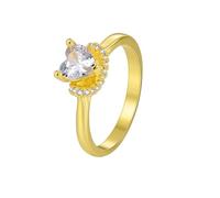 Stackable Rings for Women, Yellow Gold Anniversary Rings for Women 14K Heart Shape with Moissanite Size S 1/2