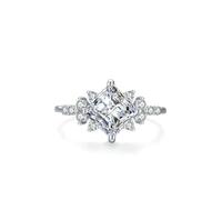 Stackable Rings, Promise Ring to Self with Square Shape Moissanite Silver Platinum Size V 1/2