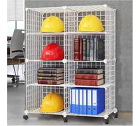 Stackable Safety Helmet Storage for Office/Factory, Rolling Hard Hat with Wheels, White/Black Office Storage Racks(White,8 Grids(A))