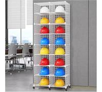 Stackable Safety Helmet Storage for Office/Factory, Rolling Hard Hat with Wheels, White/Black Office Storage Racks(White,16 Grids)