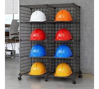 Stackable Safety Helmet Storage for Office/Factory, Rolling Hard Hat with Wheels, White/Black Office Storage Racks(Black,4 Grids)