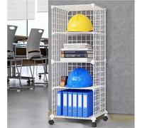 Stackable Safety Helmet Storage for Office/Factory, Rolling Hard Hat with Wheels, White/Black Office Storage Racks(White,4 Grids)