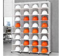 Stackable Safety Helmet Storage for Office/Factory, Rolling Hard Hat with Wheels, White/Black Office Storage Racks(White,32 Grids)