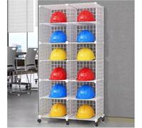 Stackable Safety Helmet Storage for Office/Factory, Rolling Hard Hat with Wheels, White/Black Office Storage Racks(White,12 Grids)