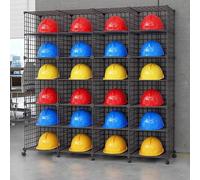 Stackable Safety Helmet Storage for Office/Factory, Rolling Hard Hat with Wheels, White/Black Office Storage Racks(Black,24 Grids(B))