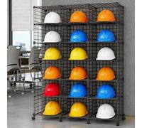 Stackable Safety Helmet Storage for Office/Factory, Rolling Hard Hat with Wheels, White/Black Office Storage Racks(Black,18 Grids)