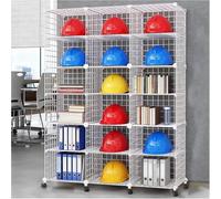 Stackable Safety Helmet Storage for Office/Factory, Rolling Hard Hat with Wheels, White/Black Office Storage Racks(White,18 Grids)