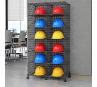 Stackable Safety Helmet Storage for Office/Factory, Rolling Hard Hat with Wheels, White/Black Office Storage Racks(Black,12 Grids)