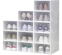 Stackable Shoe Boxes (33x23x14cm) - Matte Plastic Shoe Organiser for Adults | Trainer Storage Box | Free-Standing Shoe Stacker for Hallway/Bedroom (12PCS, White)