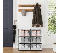 Stackable Shoe Boxes (33x23x14cm) - Matte Plastic Shoe Organiser for Adults | Trainer Storage Box | Free-Standing Shoe Stacker for Hallway/Bedroom (6PCS, Black)