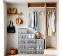 Stackable Shoe Boxes, Pack of 12 Shoe Storage Organizers, 33.3 x 23.2 x 14.3 cm, Transparent + Dove Grey / 33.5x23.2x14.3cm