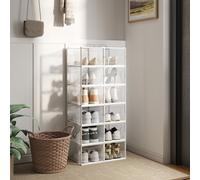 Stackable Shoe Boxes, Pack of 12 Shoe Storage Organizers, 33.3 x 23.2 x 14.3 cm, Transparent + White / 35x25.2x19cm