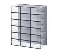 Stackable Shoe Boxes, Pack of 18 Shoe Storage Organizers, Transparent + Blue / M (33.5x23.2x14.3cm) / 18