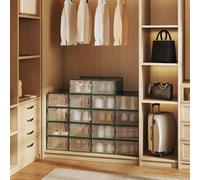 Stackable Shoe Boxes, Pack of 18 Shoe Storage Organizers, Transparent + Green / M (33.5x23.2x14.3cm) / 18