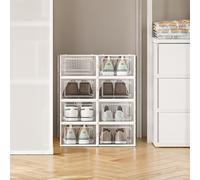 Stackable Shoe Boxes, Pack of 18 Shoe Storage Organizers, Transparent + White / M (33.3 x 23 x 14 cm) / 8