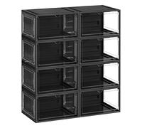 SONGMICS 8 pcs Stackable Shoe Boxes with Doors, Transparent Black | Magnetic Front Flap, Easy to Clean, 33 x 28.5 x 19.2 cm, Fits Shoes up to UK Size 11, DENNYS Collection LSP508B01