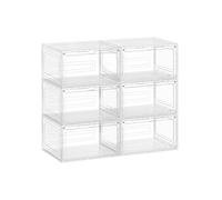 SONGMICS Shoe Boxes Set of 6, Stackable Shoe Organisers with Doors, 33 x 28.5 x 19.2 cm, Fits Shoes up to UK Size 11, Transparent White LSP506W01