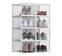 Stackable Shoe Storage Organisers, Transparent + White / L (35 x 25 x 18.5 cm) / 8