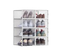 SONGMICS Shoe Boxes, Pack of 8 Stackable Shoe Storage Organisers, Foldable and Versatile for Sneakers, Fit up to UK Size 11, Transparent and White LSP08SWT