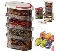 Stackable Spice Storage Box, Organizador De Especias Sellado Multicapa, Multi-Layer Sealed Food Organizer, Travel Spice Containers and Camping Spices Kit for Seasoning, Cereal (White - Four layer)