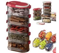 Stackable Spice Storage Box, Organizador De Especias Sellado Multicapa, Multi-Layer Sealed Food Organizer, Travel Spice Containers and Camping Spices Kit for Seasoning, Cereal (Red - Five layer)