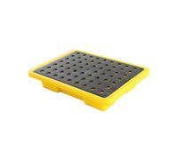 Stackable Spill Containment Platform - Modular Pallet with Drain & Leak-Proof Polyethylene Tray for Oil Drums - Heavy-Duty Ga Use, Yellow - Set of 2