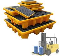 Stackable Spill Containment Tray with Drain Outlet & Forklift kets - 128x128x17cm Polyethylene ModularPlatform for Industrial Hazardous Materials Sto & Warehouse Safe Soluts
