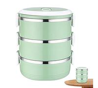 Stackable Stainless Steel Lunch Box 3-Tier Insulated With Handles 2100ML Portable Leak-Proof BPA-Free Bento Box for Adults Work, Picnic - Green, Metal