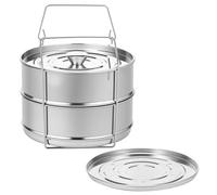 Stackable Steamer Insert Pans Double Layer Stainless Steel Steamer with Sling and Lid Efficient Pressure Cooker Insert for Cooking Baking Steaming