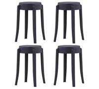 Stackable Stool Set of 4 Black PP Polypropylene 43x43x45cm Lightweight Gardens